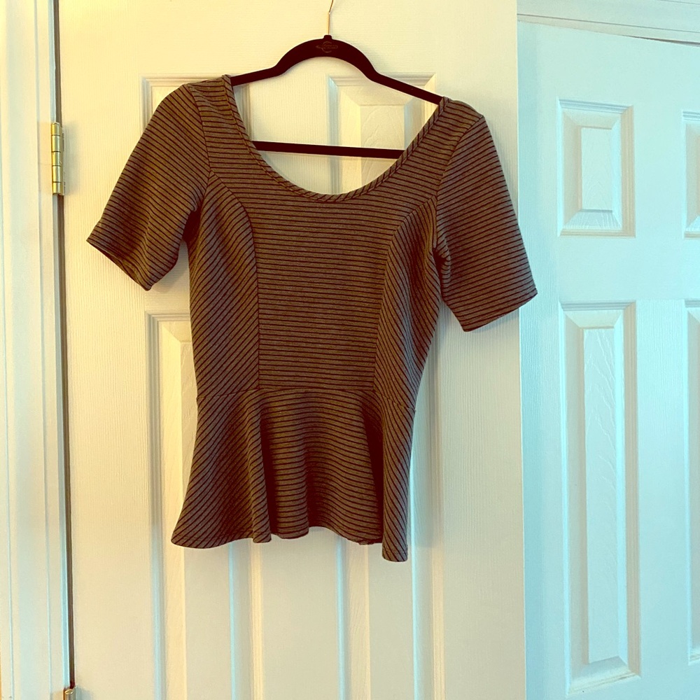 Grey and Black Stripe Peplum Top